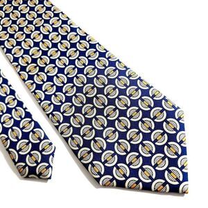 Mark Shale‎ Blue Yellow Geometric Print Wide Silk Tie